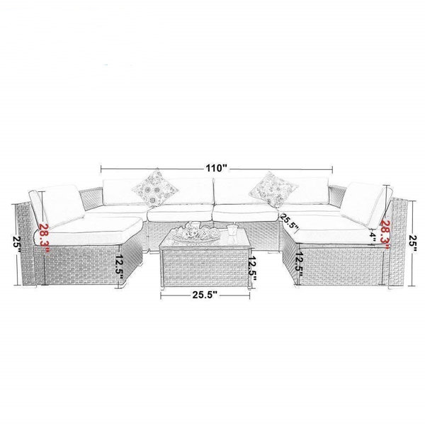Lark Manor Mcgahan 7 Piece Rattan Sectional Seating Group with Cushions